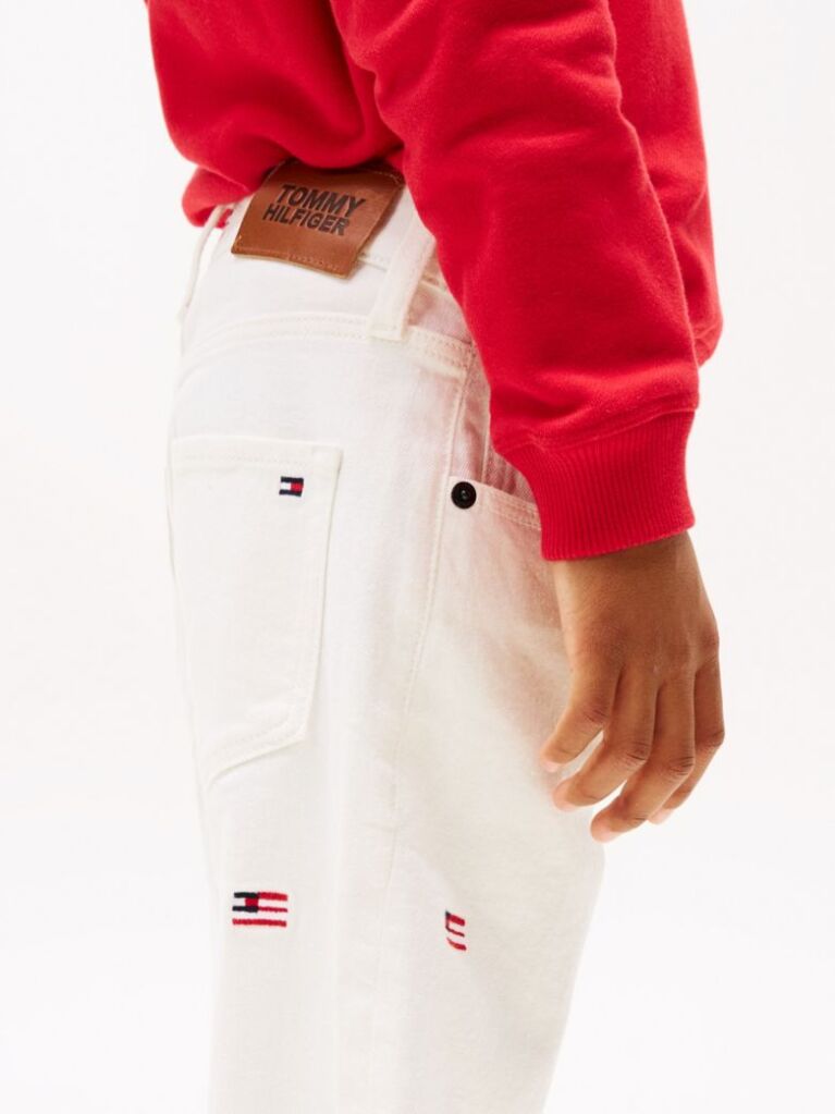 White Hilfiger Flag Embroidery White Jeans  Boys