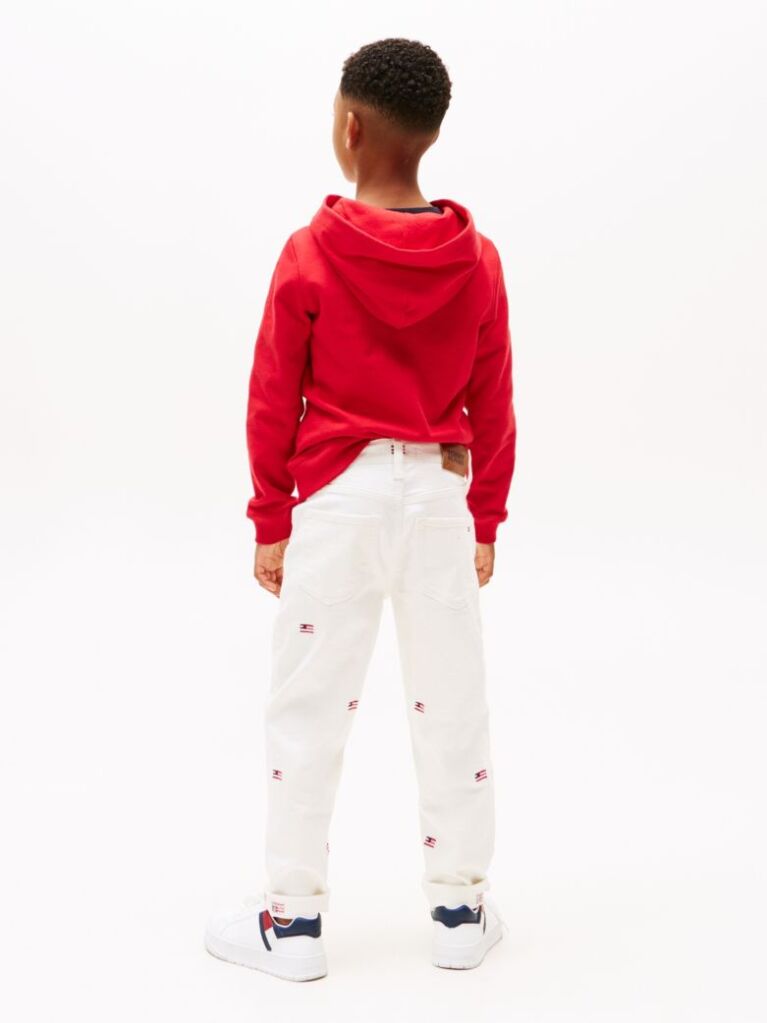 White Hilfiger Flag Embroidery White Jeans  Boys