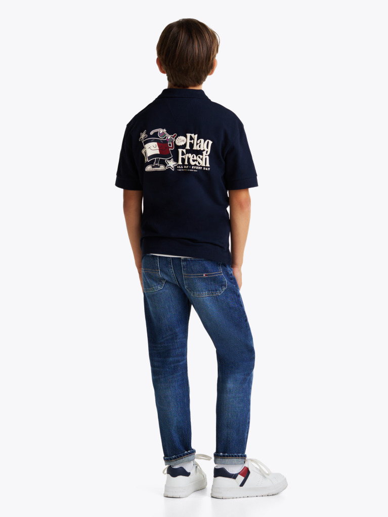 Blue Tricou Polo Regular Cu Slogan Pe Spate  Baieti