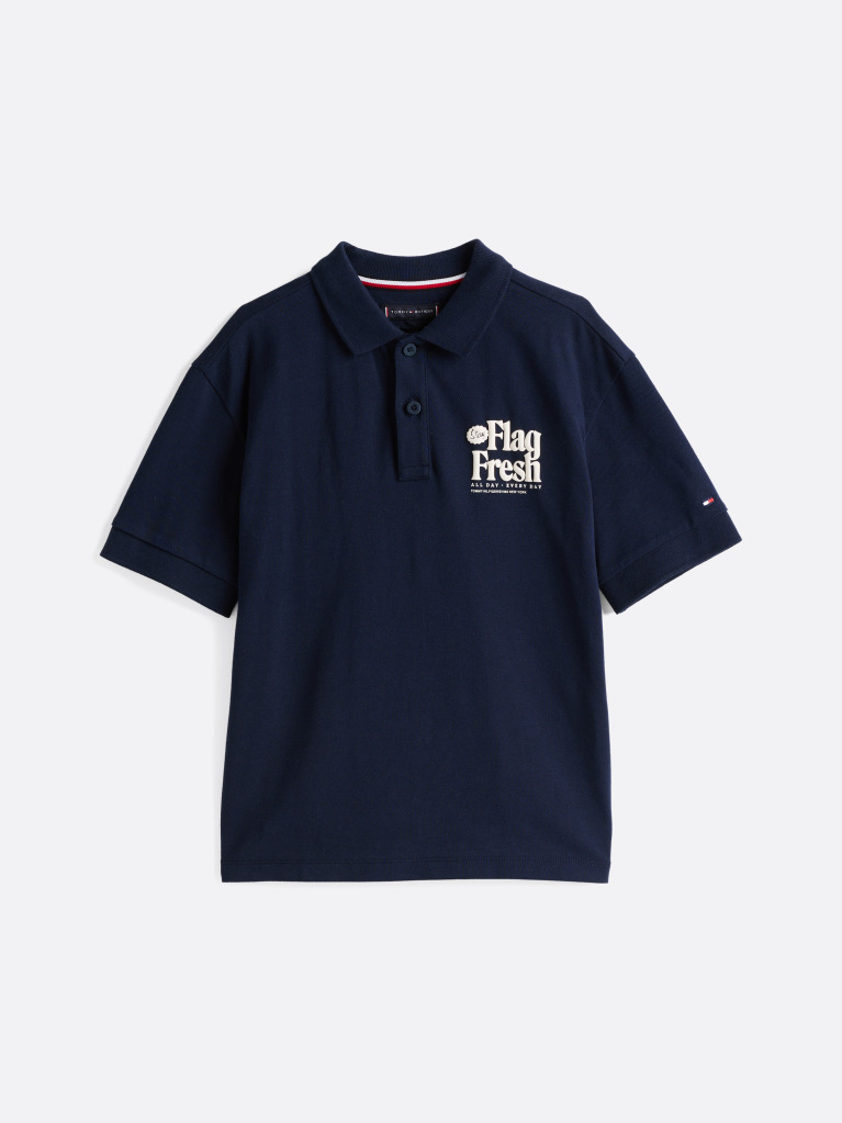Blue Tricou Polo Regular Cu Slogan Pe Spate  Baieti