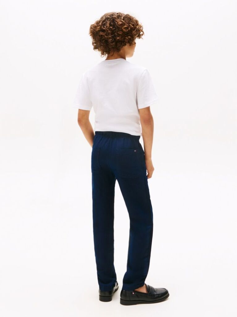 Blue Linen Blend Drawstring Trousers  Boys