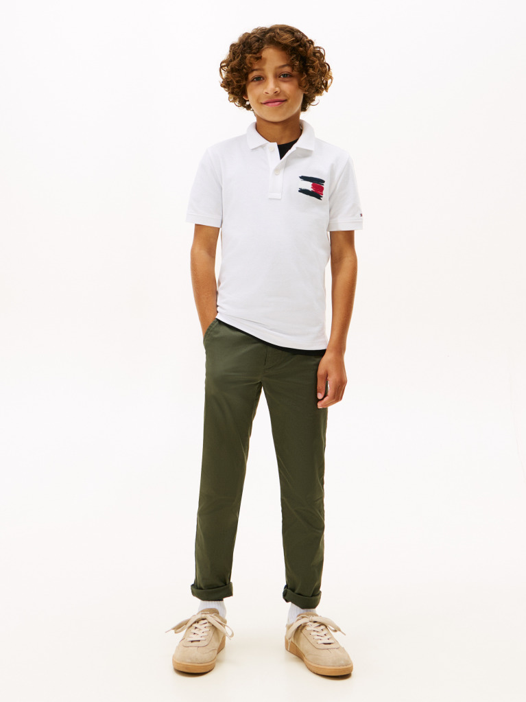 Alb Tommy Flag Polo Cu Maneca Scurta  Baieti