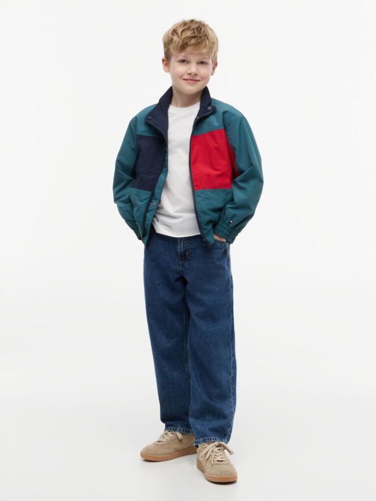 Blue Jacheta Lejera Cu Broderie Cu Steag  Baieti