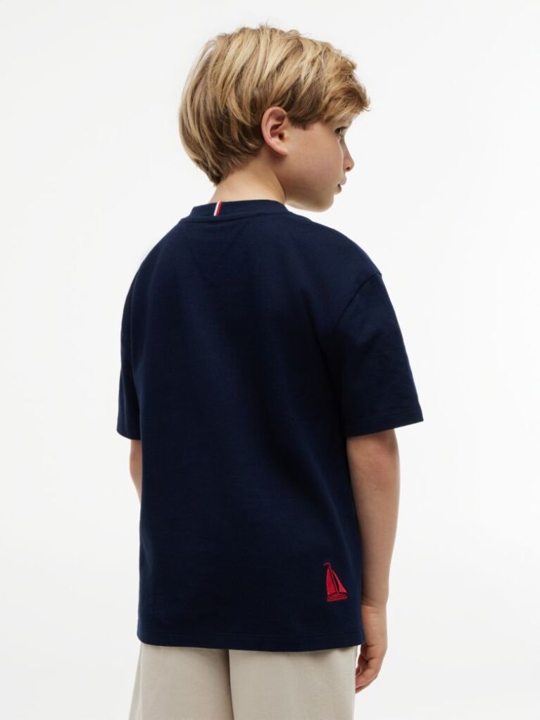 Blue Tricou Din Tesatura Piqué Cu Logo Brodat  Baieti