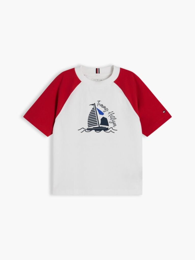 Rosu Tricou Cu Maneci Raglan Blocuri De Culoare Si Logo  Baieti