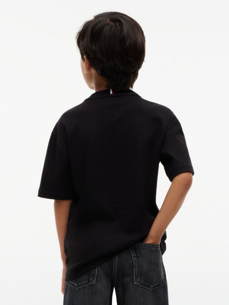 Negru T-Shirt Cu Guler Rotund Si Logo  Baieti