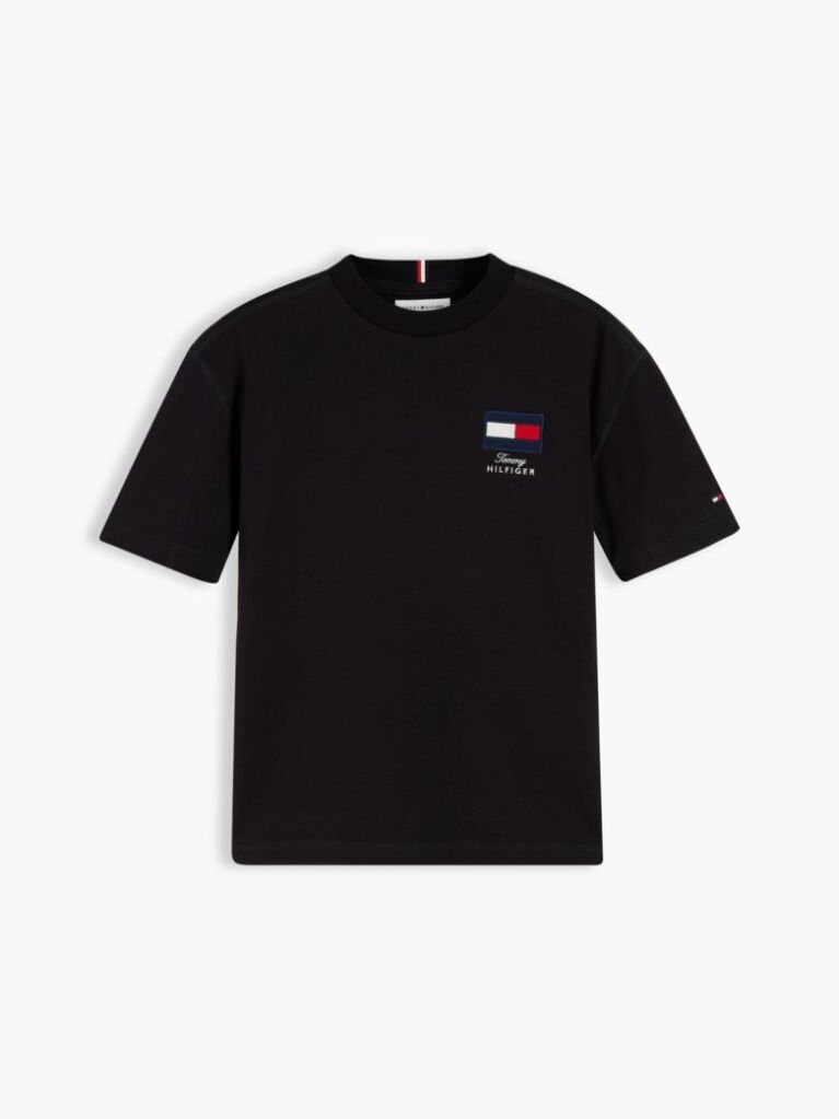 Negru T-Shirt Cu Guler Rotund Si Logo  Baieti