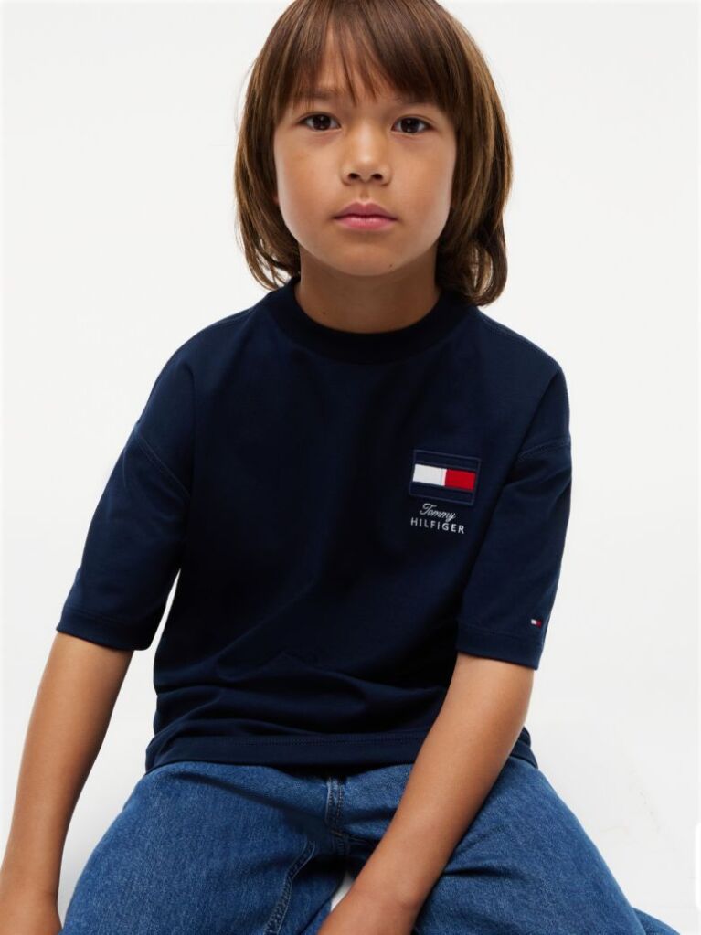 Blue T-Shirt Cu Guler Rotund Si Logo  Baieti