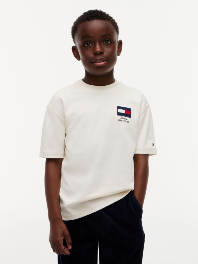 Bej T-Shirt Cu Guler Rotund Si Logo  Baieti