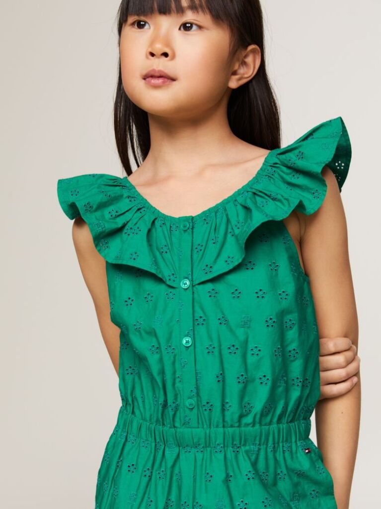 Verde Salopeta Cu Emblema TH Si Broderie Anglaise  Fete