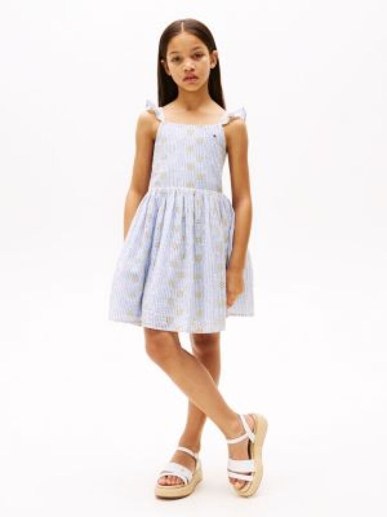 Multi Stripe Broderie Anglaise Sleeveless Dress  Girls
