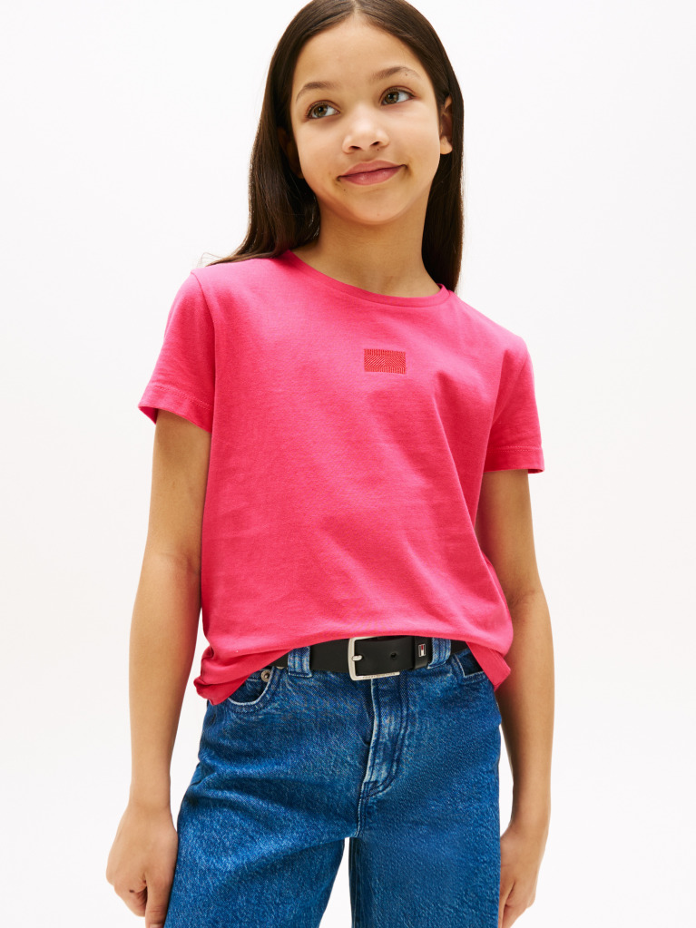 Roz Tricou Cu Maneca Scurta Si Flag Tonal   Fete
