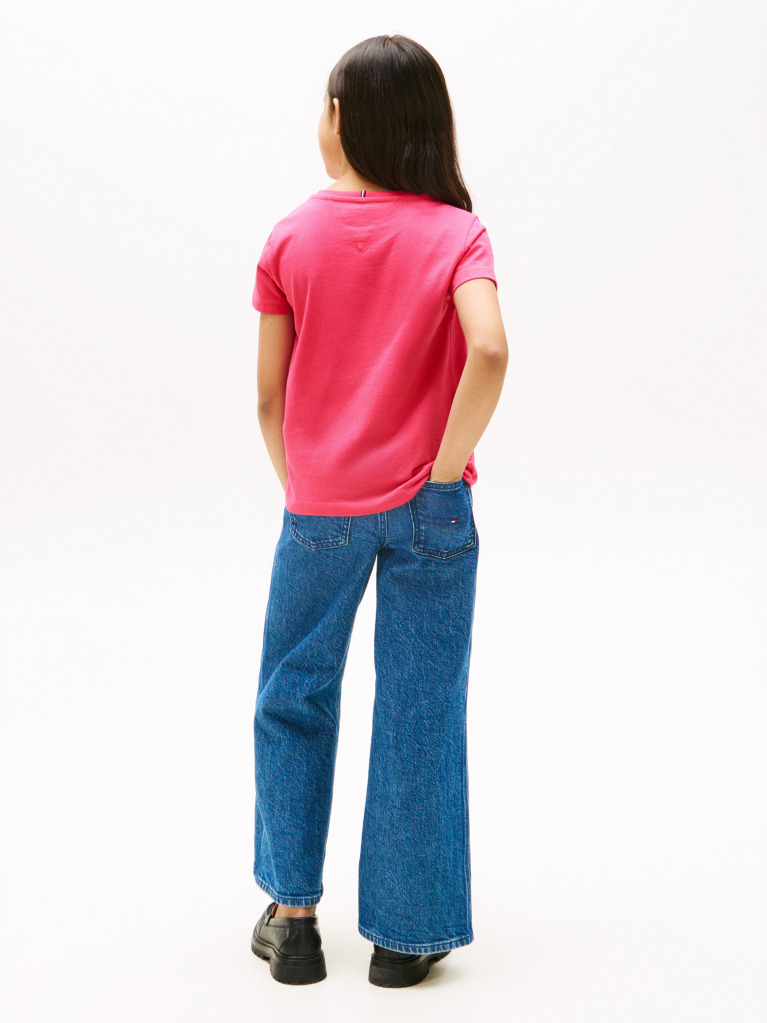Roz Tricou Cu Maneca Scurta Si Flag Tonal   Fete