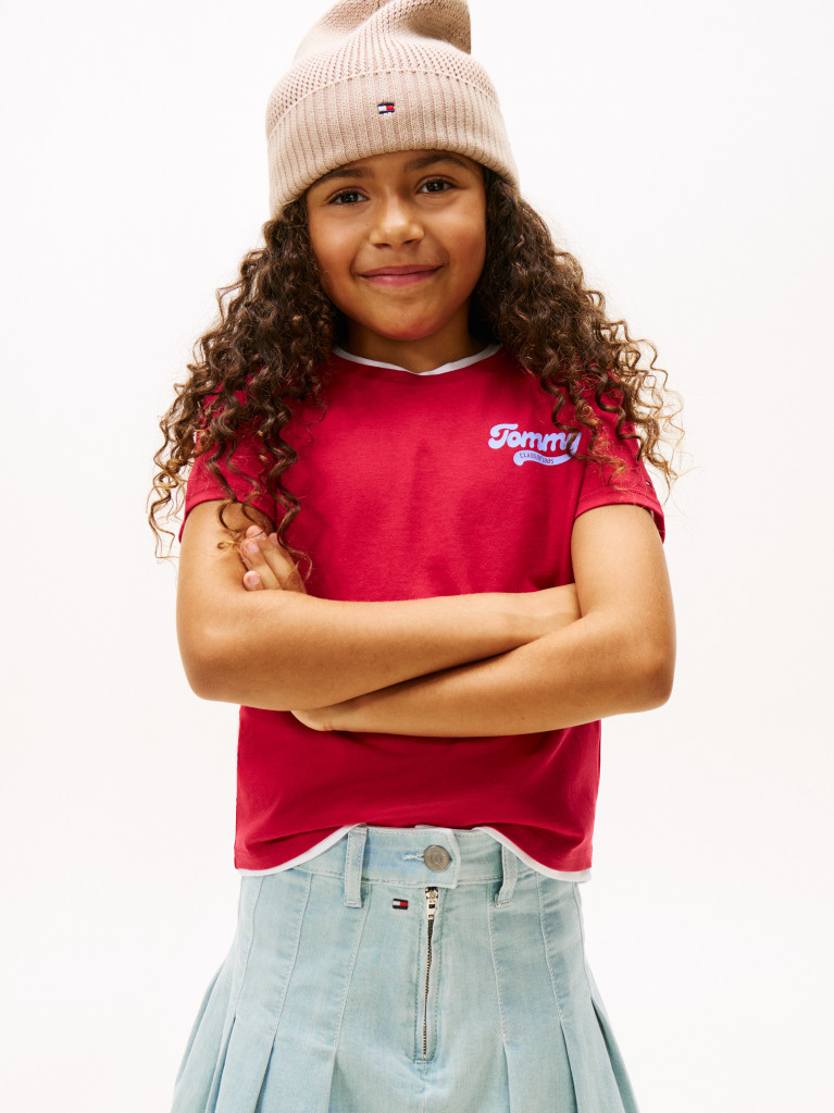 Rosu Tricou Slim Varsity Cu Logo  Fete