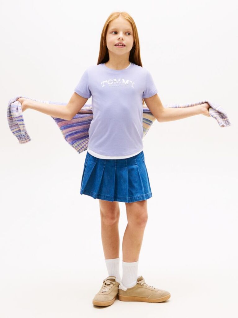 Mov Tricou Slim Cu Guler Rotund Si Logo Metalic  Fete