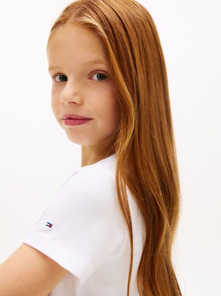 Alb Tricou Slim Cu Guler Rotund Si Logo Metalic  Fete