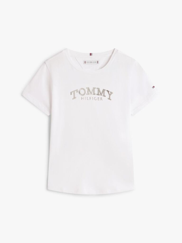 Alb Tricou Slim Cu Guler Rotund Si Logo Metalic  Fete