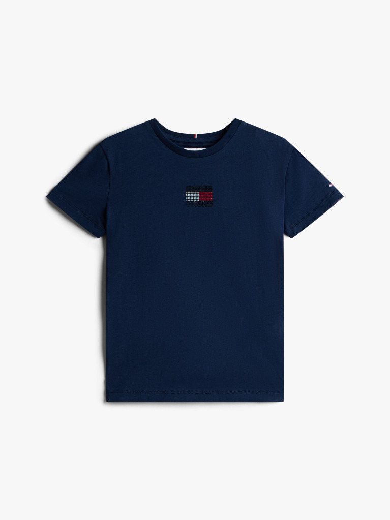 Blue Tricou Din Jersey Cu Emblema Diamanté Flag  Fete