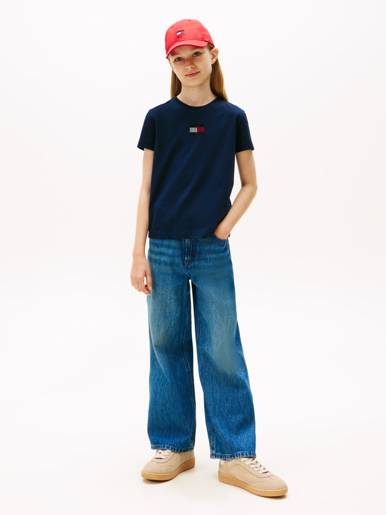 Blue Tricou Din Jersey Cu Emblema Diamanté Flag  Fete