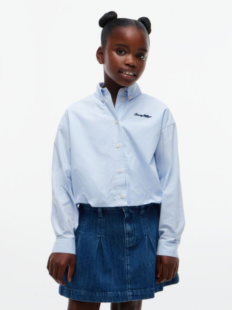 Blue Regular Fit Back Diamanté Star Flag Shirt  Girls