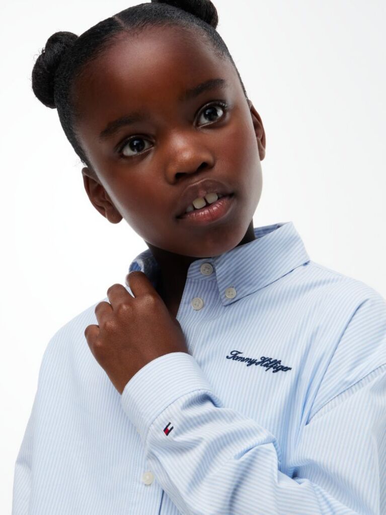 Blue Regular Fit Back Diamanté Star Flag Shirt  Girls