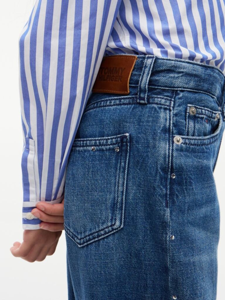 Blue Stud Barrel Leg Jeans  Girls
