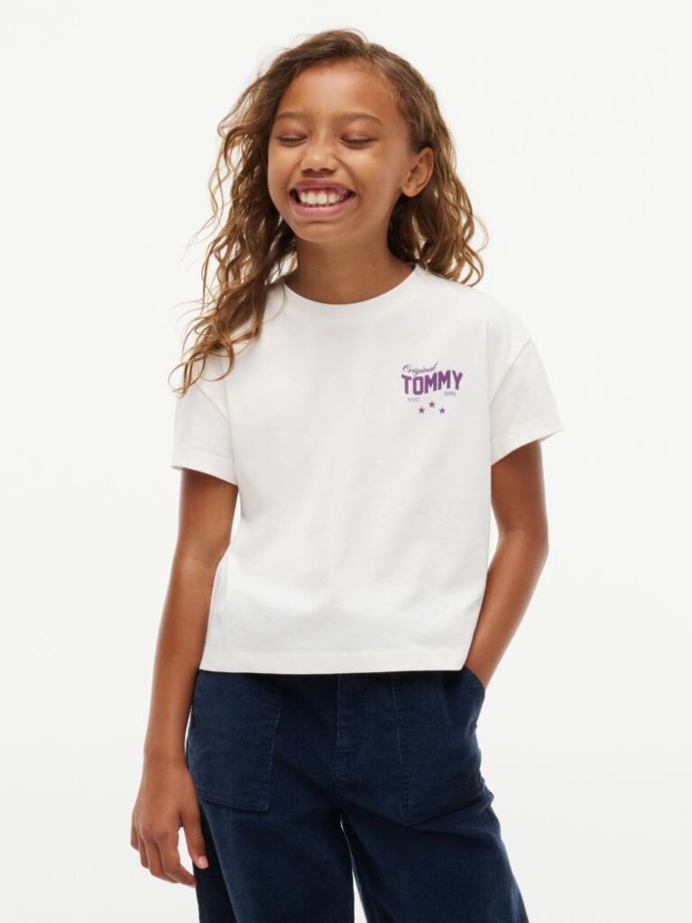 Alb T-Shirt Cu Croiala Lejera Si Imprimeu Pe Spate  Fete