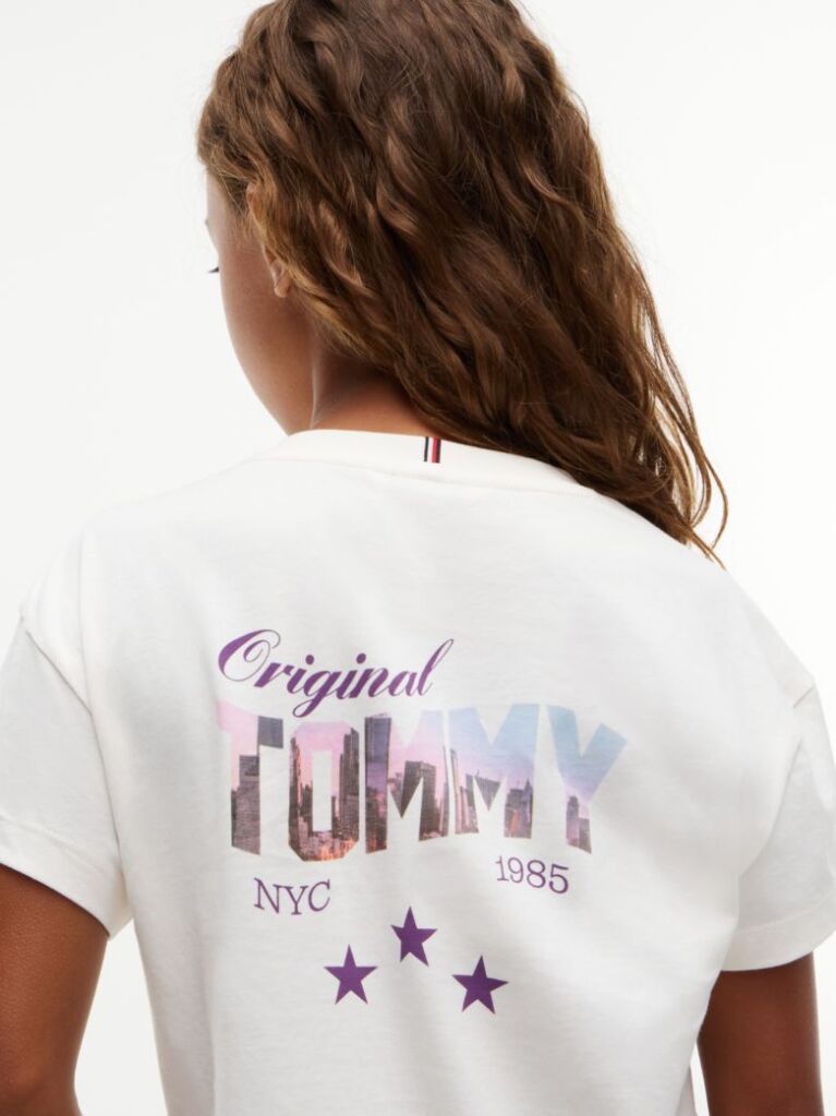 Alb T-Shirt Cu Croiala Lejera Si Imprimeu Pe Spate  Fete