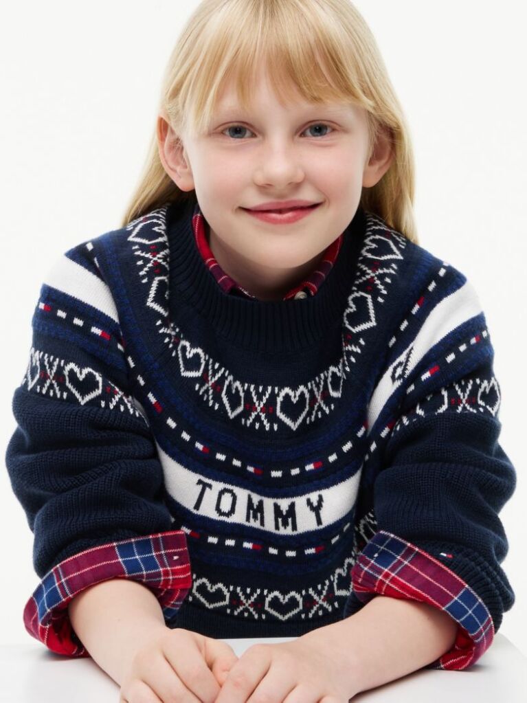 Blue Pulover Intarsia Fair Isle Cu Croiala Lejera  Fete