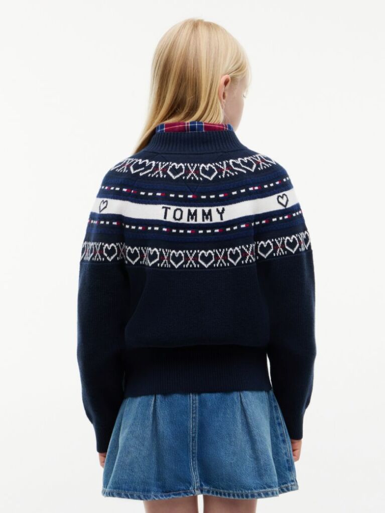 Blue Pulover Intarsia Fair Isle Cu Croiala Lejera  Fete