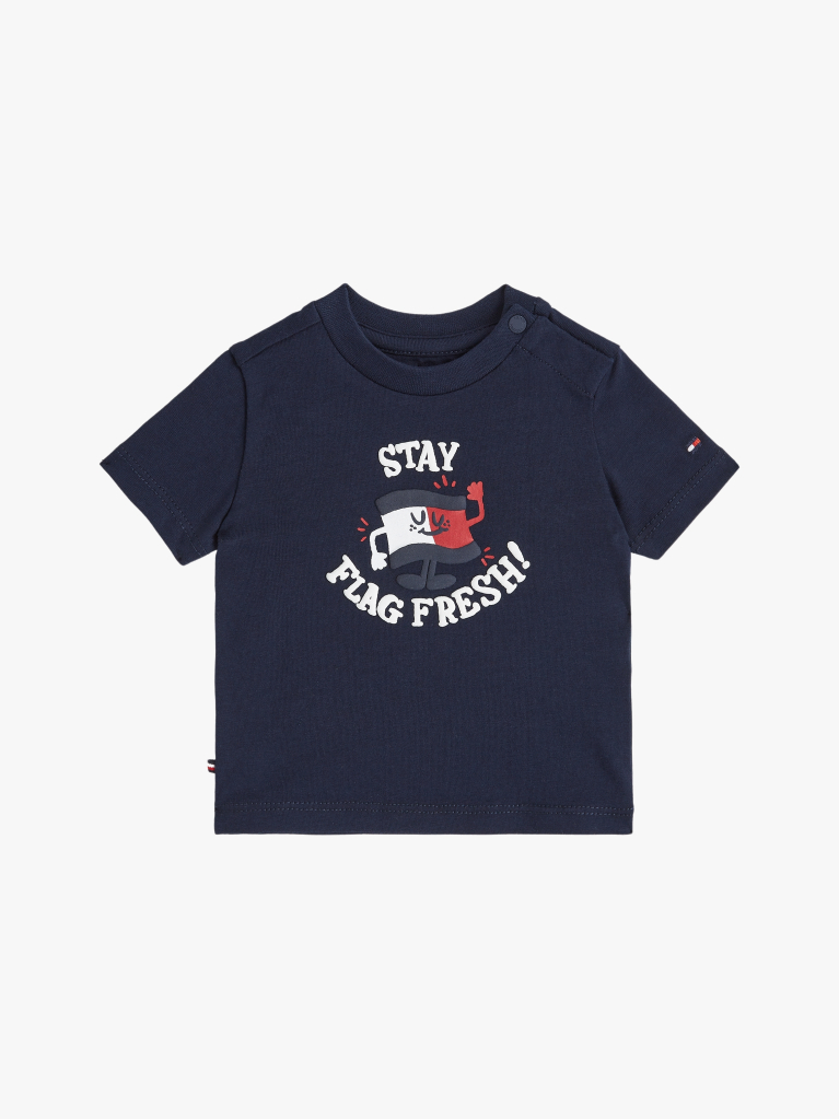 Blue Tricou Cu Guler Rotund Si Imprimeu Grafic  Nou nascuti