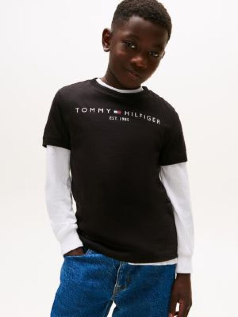 Negru Essential Organic Cotton Logo T-Shirt  Copii unisex
