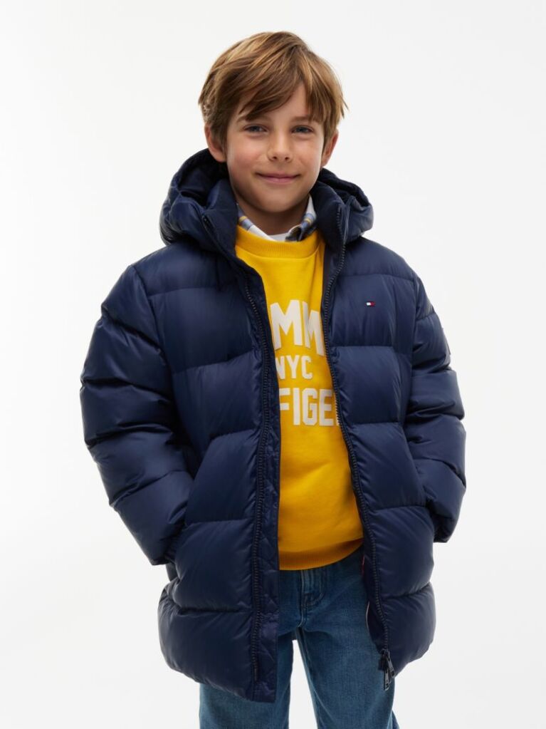 Blue Down Quilted Flag Puffer Jacket  Kids Unisex