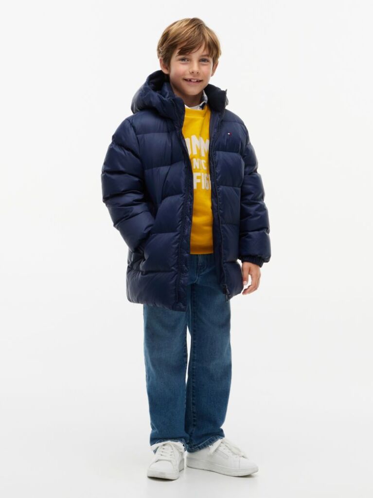 Blue Down Quilted Flag Puffer Jacket  Kids Unisex