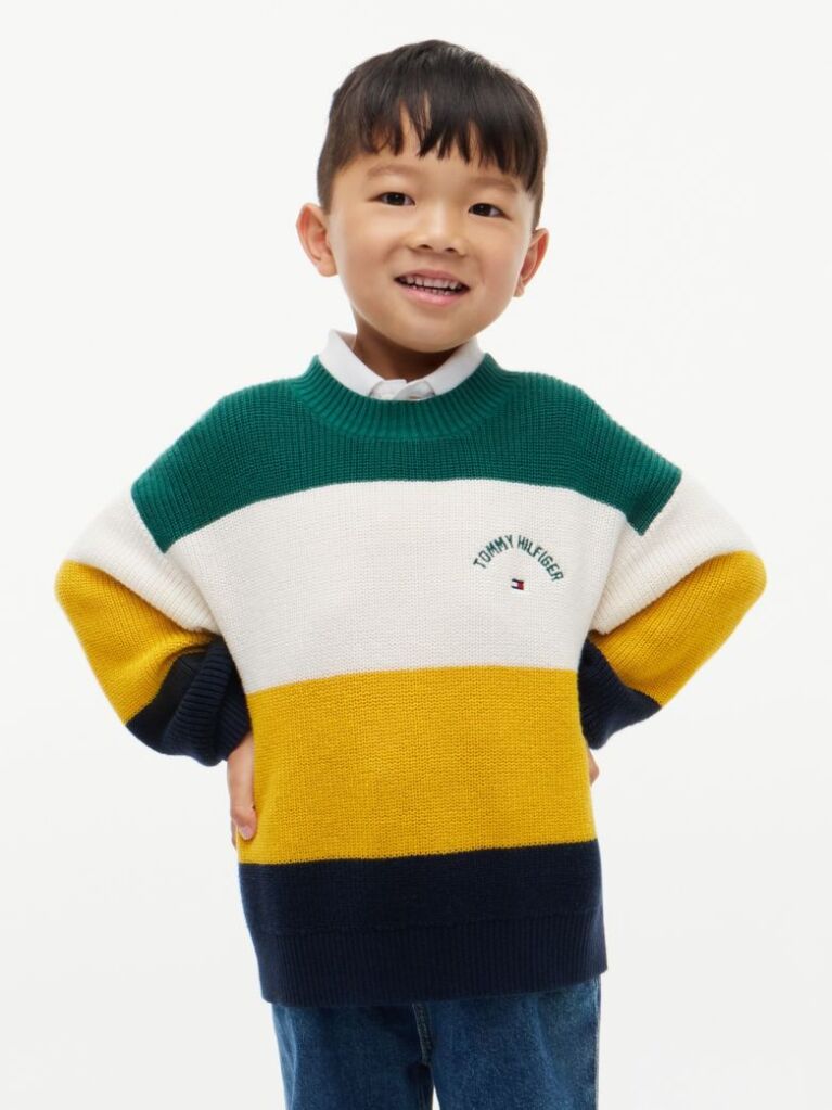 Multi Colour-Blocked Stripe Crew Neck Jumper  Kids Unisex