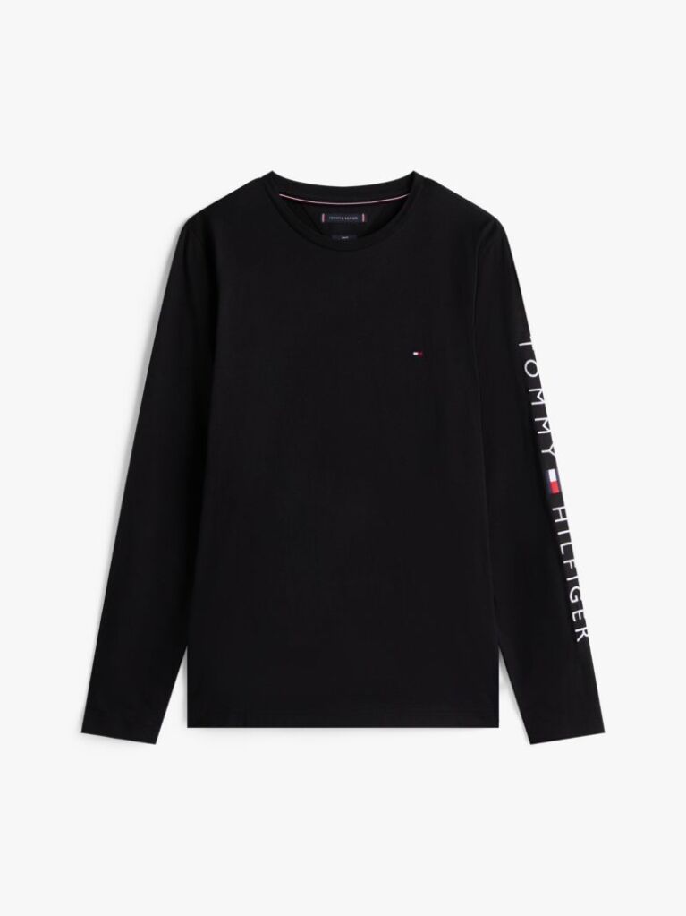 Negru Tricou Cu Maneca Lunga Slim Fit  Barbati