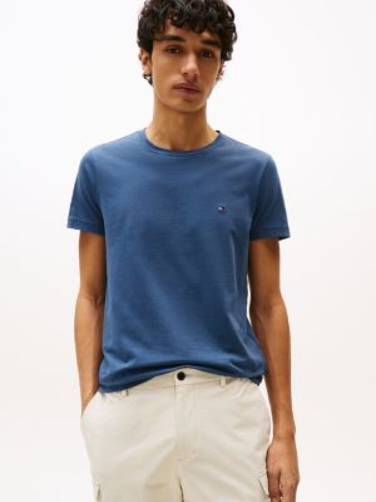 Blue Tricou Slim Fit Cu Steag Brodat  Barbati