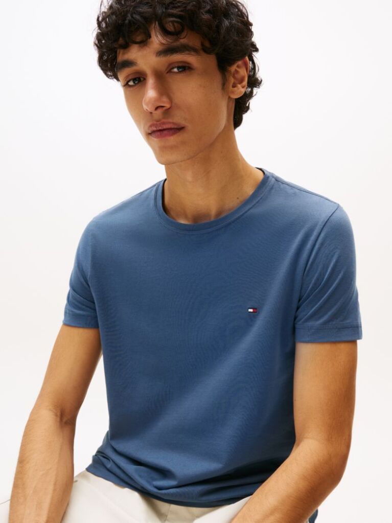 Blue Tricou Slim Fit Cu Steag Brodat  Barbati