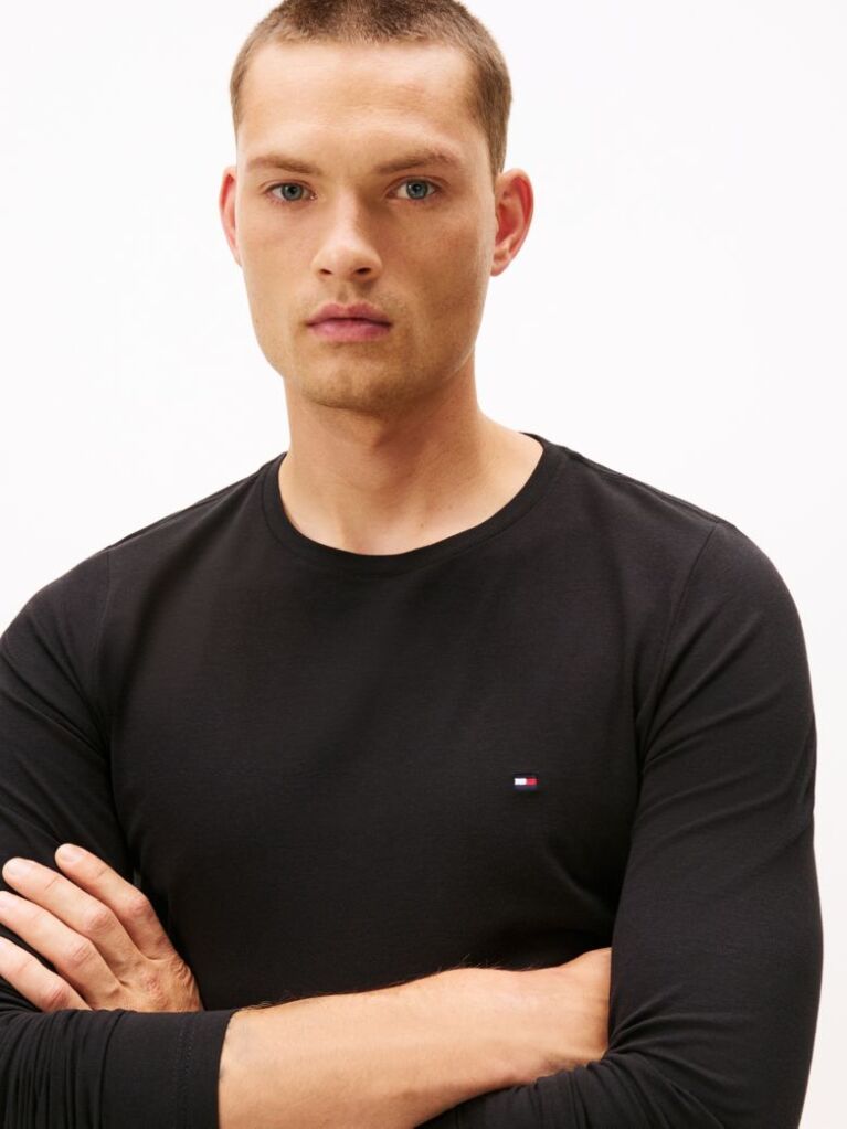 Negru Tricou Cu Maneca Lunga Extra Slim Fit  Barbati
