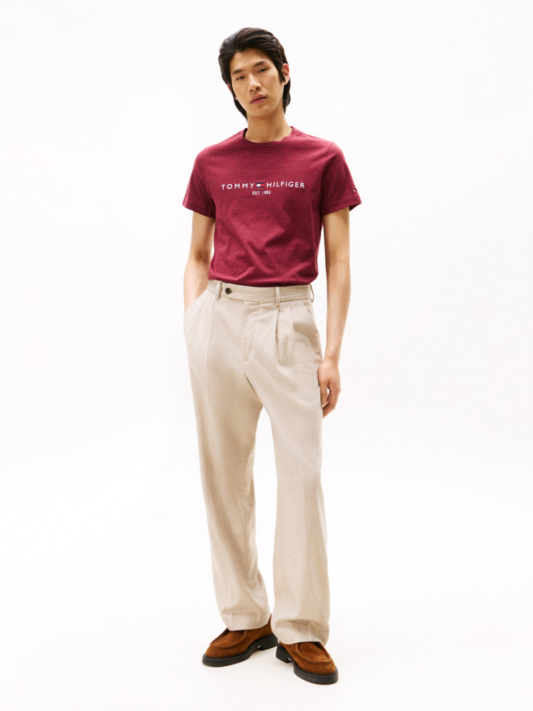 Rosu Tricou Slim Fit Cu Logo  Barbati