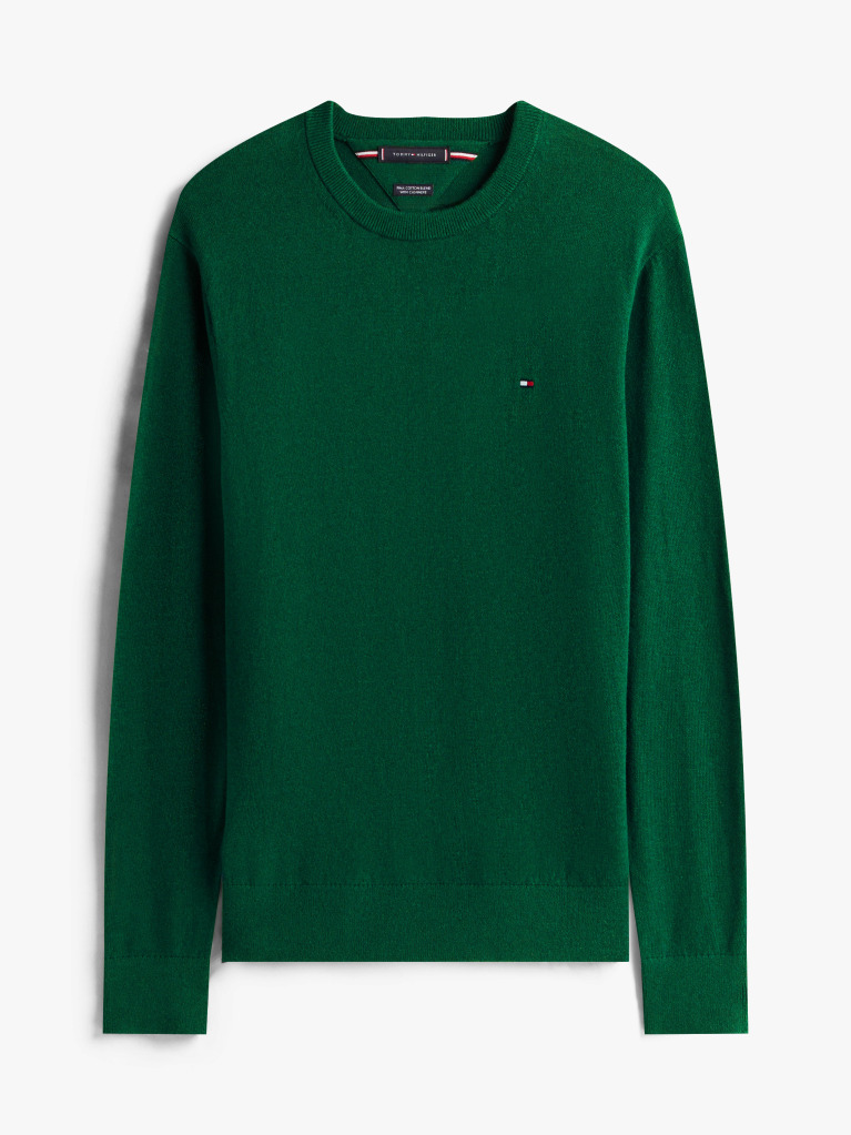 Verde Jumper Din Bumbac Si Casmir Crew Neck  Barbati