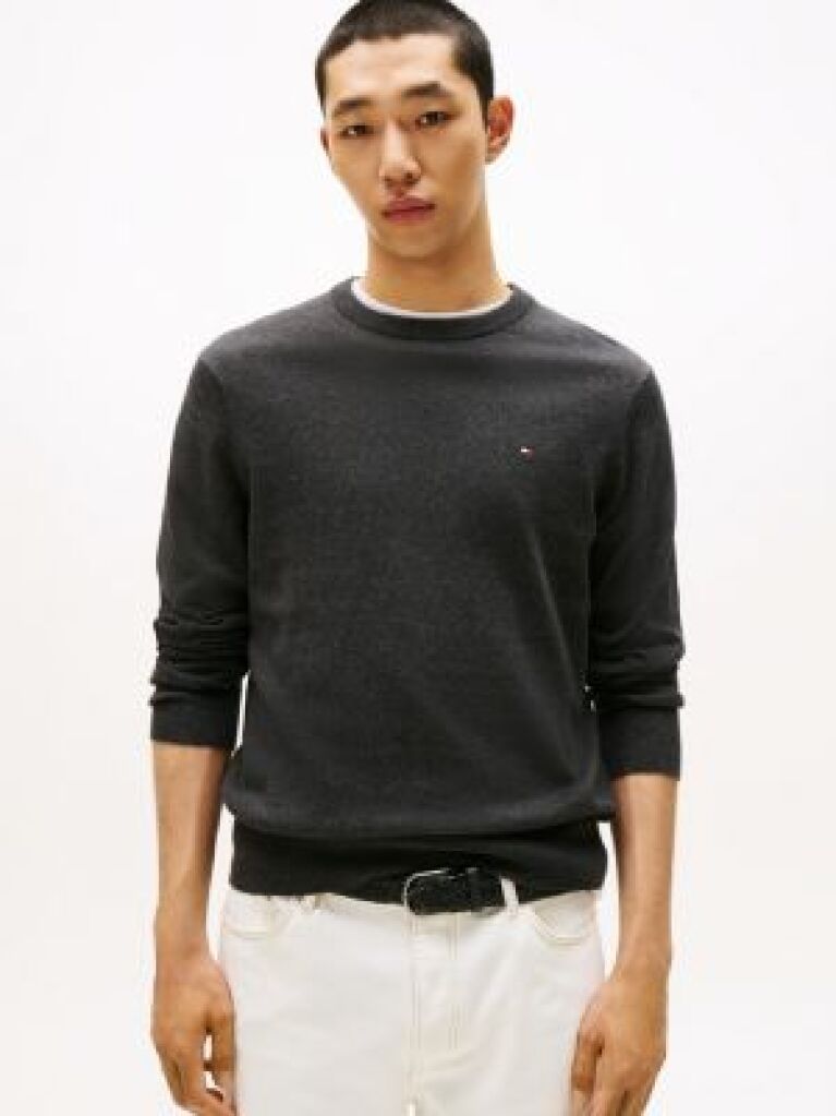 Gri Jumper Din Bumbac Si Casmir Crew Neck  Barbati