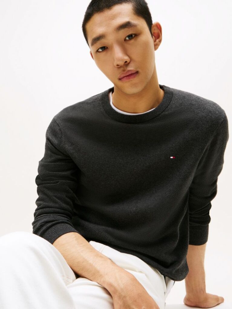 Gri Jumper Din Bumbac Si Casmir Crew Neck  Barbati