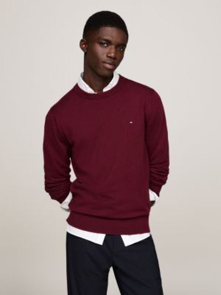 Rosu Jumper Din Bumbac Si Casmir Crew Neck  Barbati