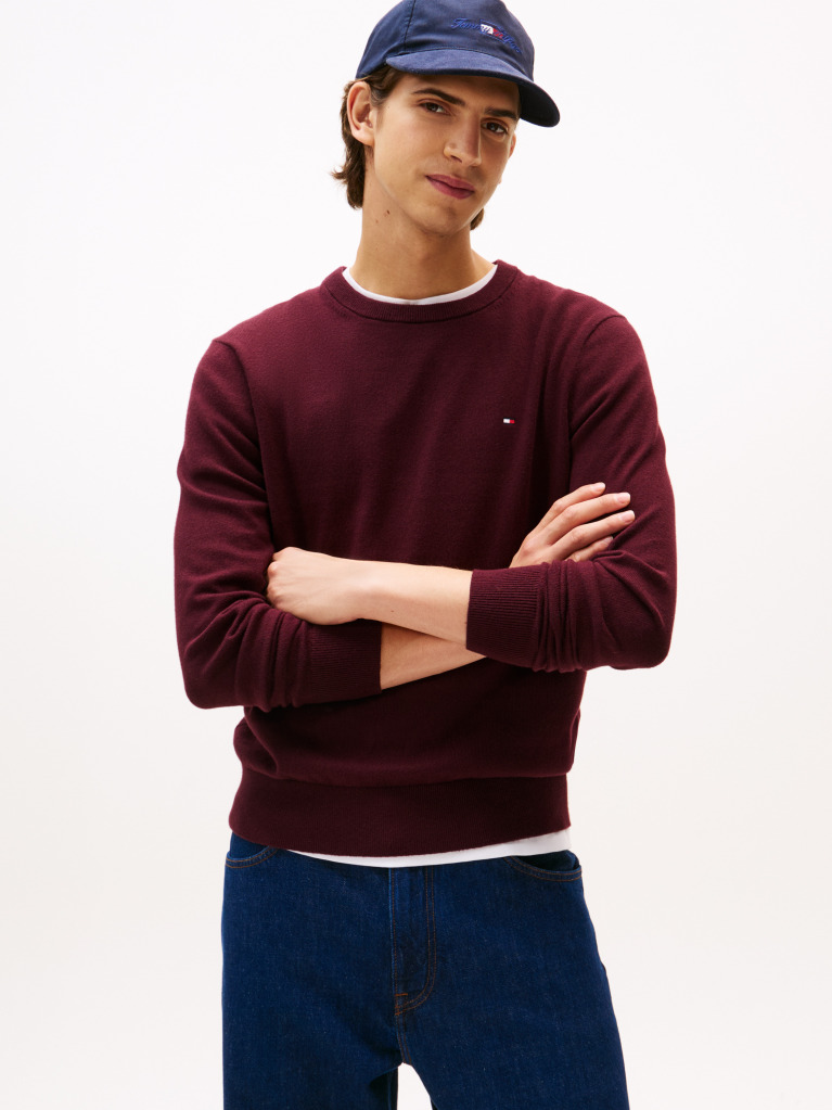 Rosu Jumper Din Bumbac Si Casmir Crew Neck  Barbati
