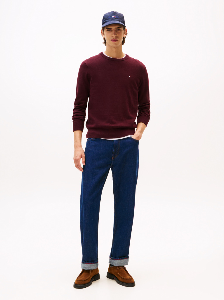 Rosu Jumper Din Bumbac Si Casmir Crew Neck  Barbati