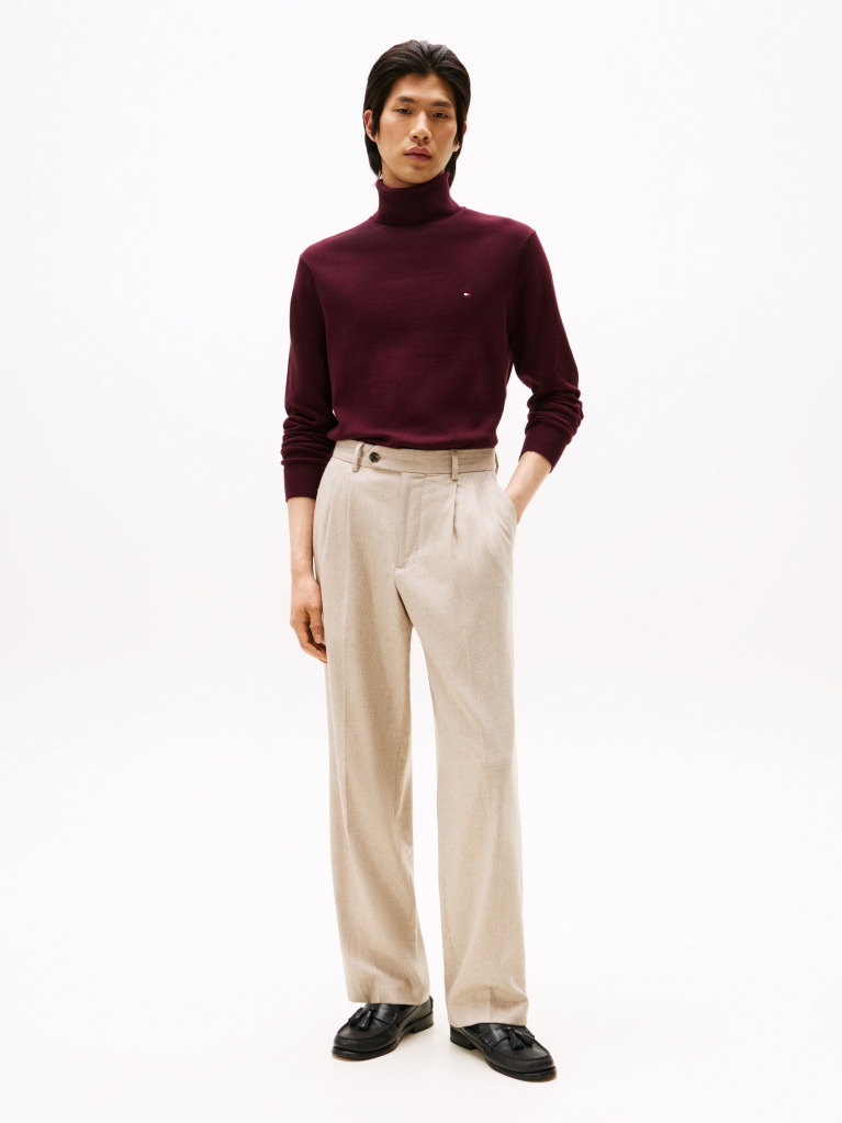 Rosu Jumper Din Bumbac Si Casmir Roll Neck  Barbati
