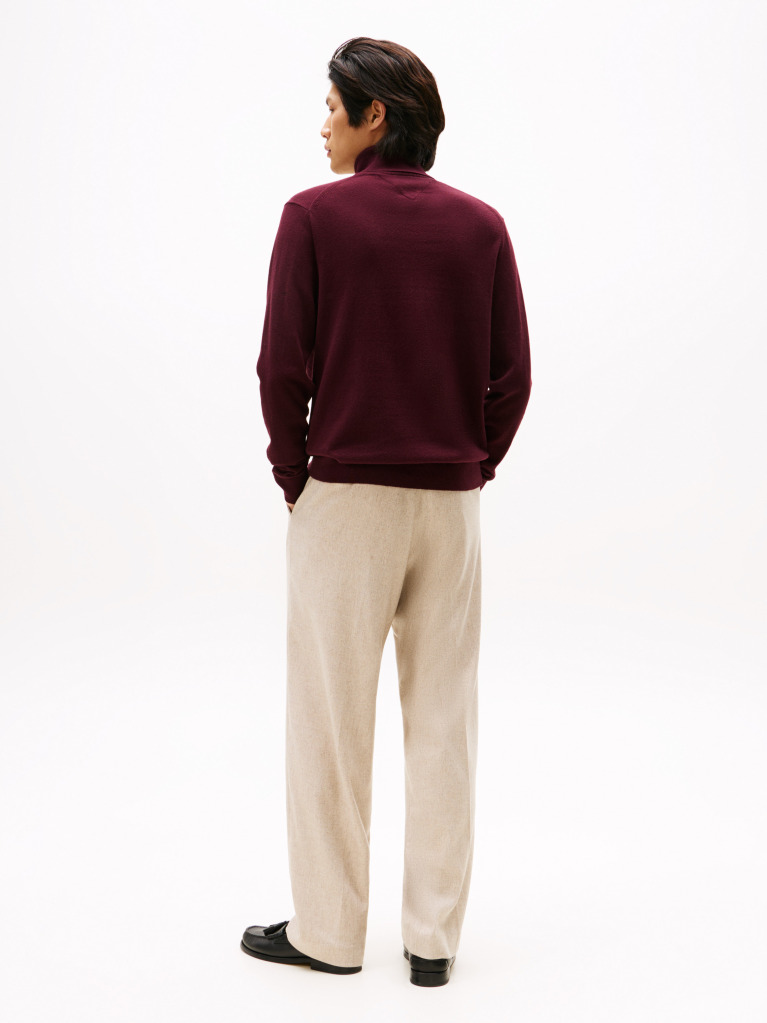 Rosu Jumper Din Bumbac Si Casmir Roll Neck  Barbati