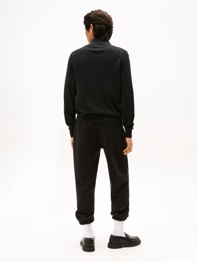 Negru Cardigan Din Bumbac Si Casmir Zip-Thru  Barbati