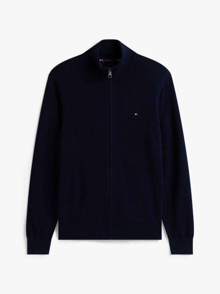 Blue Cardigan Din Bumbac Si Casmir Zip-Thru  Barbati